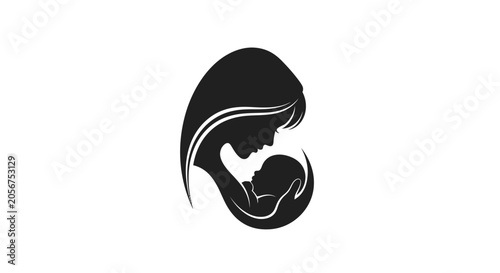 Foto Silhouette of a Mother Tenderly Holding and Protecting Her Newborn Baby, Isolate