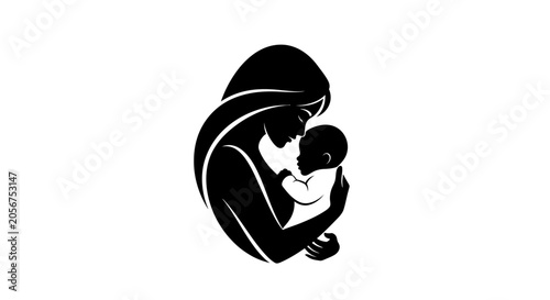 Foto Silhouette of a Loving Mother Tenderly Holding Her Newborn Baby, Isolated White