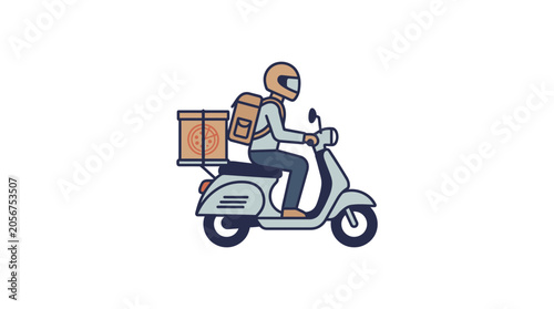 Foto Delivery rider on scooter with package, fast service, urban transport, modern li