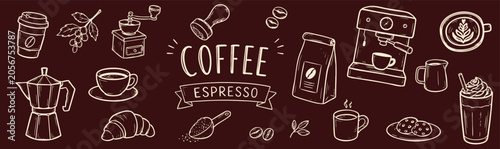 Foto Hand drawn coffee and espresso doodle set