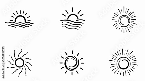 Set of handdrawn sun icons