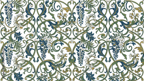 Konstfotografi Art Nouveau floral seamless pattern with wisteria and leaves, vector graphic