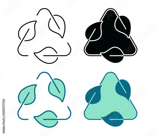 Regenerative Agriculture icon. Recycling sign with leafs logo. ESG concept. Line, Duotone and Solid Style for Dark and Light UI, Web and Mobile Apps.