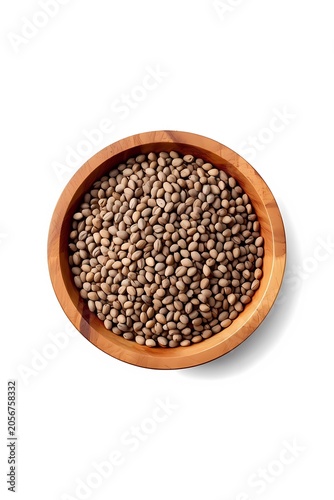 Minimalist food photography: Chia seeds bowl on white