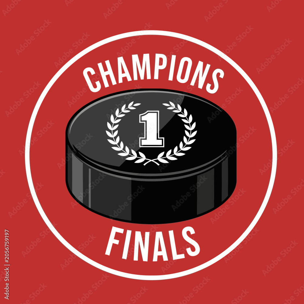 Fototapeta premium Victory Championship Hockey Puck Symbol With Laurel Wreath Winner Number One
