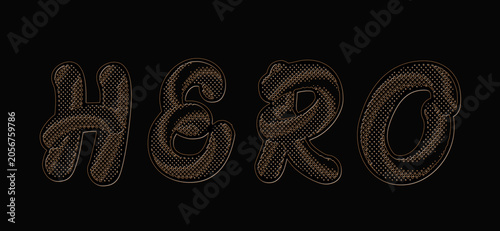 3D Vintage Gold HERO Text Effect with Leather Texture Pattern Isolated on Black Background