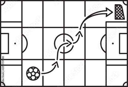 Obraz na plátně Soccer player dribbling and passing strategy diagram