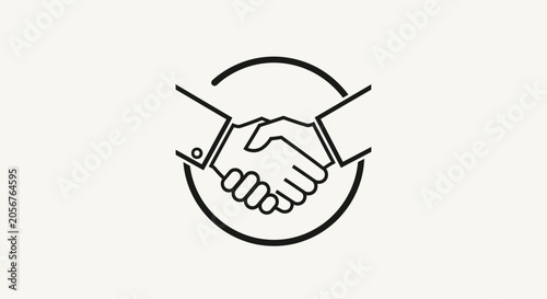 Billede på lærred Minimalist handshake icon enclosed in a circle, symbolizing partnership and unity on an isolated white background