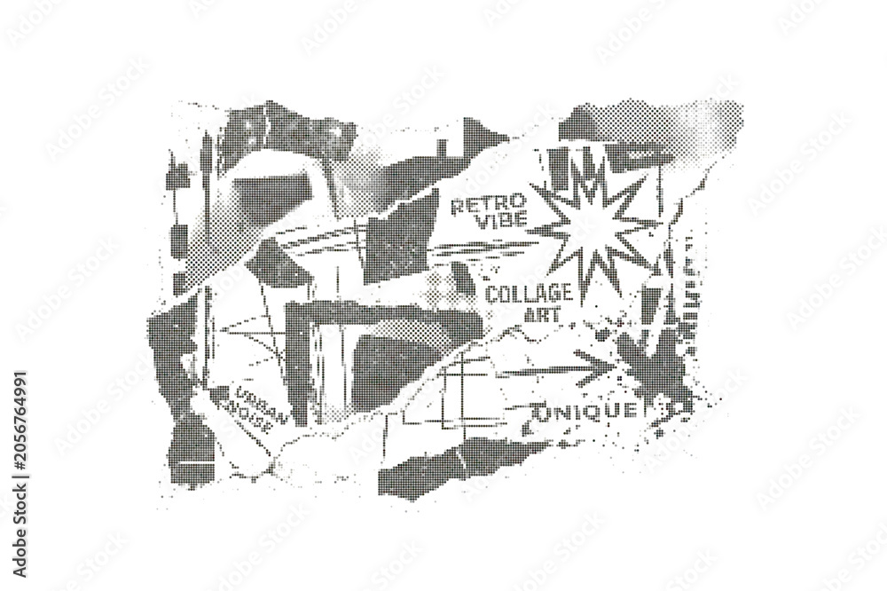 Fototapeta premium Torn paper sticker with retro vibe collage art elements in black and white