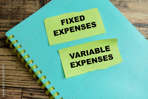Canvastavla Concept of fixed expenses and variable expenses write on sticky notes isolated on Wooden Table