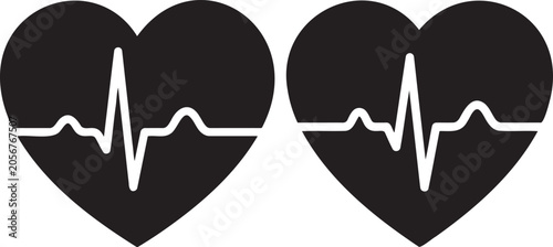 Cuadro en lienzo Two hearts with ecg lifeline medical health symbol.