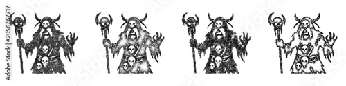 Tableau sur toile Sketch monochrome orc shaman icon design set