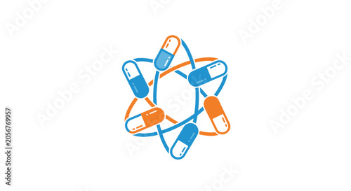 Medical Capsules Molecular Illustration, Showing Health and Science Concepts Abstract