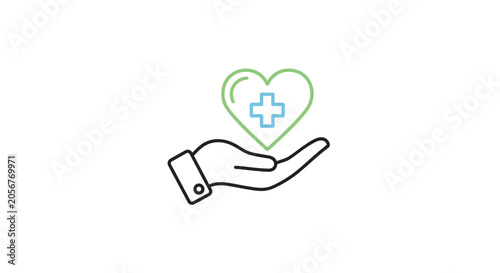 Medical Care Symbol: A Hand Holding a Heart Outline with a Medical Cross Inside