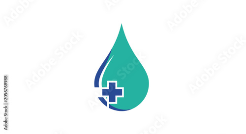 Medical Care Symbol Graphic With a Blue Cross Inside a Green Water Droplet Shape