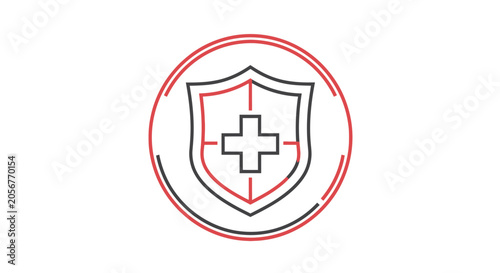 Medical Cross Shield Symbol: Protection, Health, and Safety Icon in Red and Black