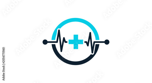 Medical Cross Pulse Monitor Logo Design Concept Representing Healthcare and Wellbeing