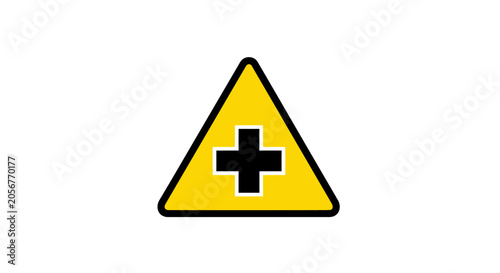 Medical Cross Sign Inside Yellow Warning Triangle Symbolizing Urgent Healthcare Assistance