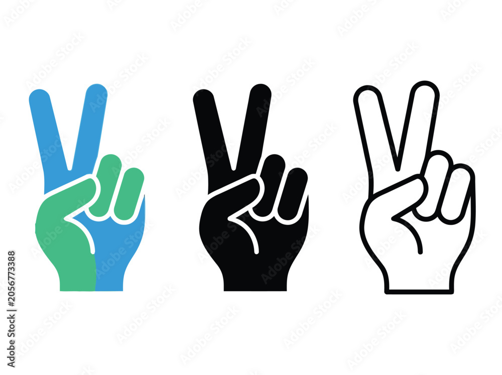 Fototapeta premium Peace sign hand gestures in blue, black, and white Vector