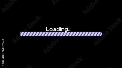 Pixelated loading bar progress indicator animation on black background pixel