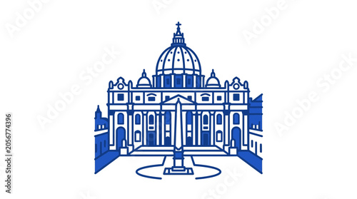 Quadro su tela Blue architectural line drawing of Saint Peter's Basilica.