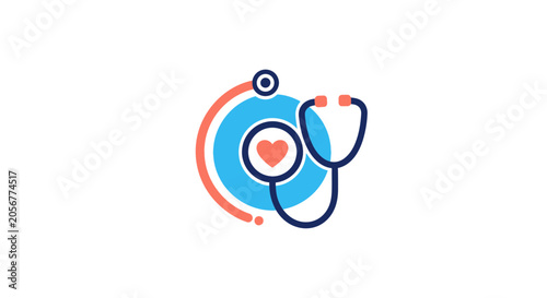 Medical Icon Depicting Heart Health And Examination Using A Colorful Stethoscope Image