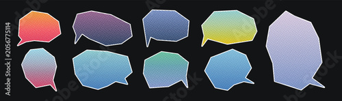 Dotted gradient colourful halftone speech bubbles chat box set