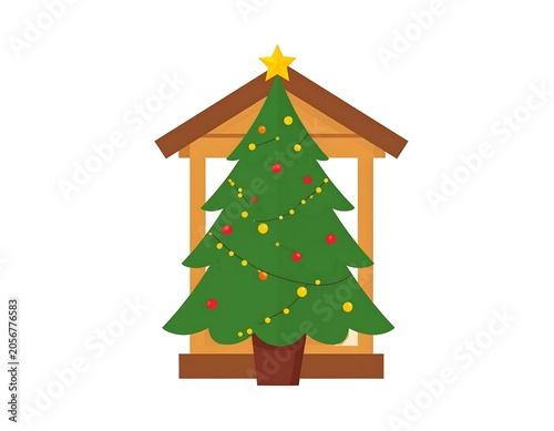 Christmas tree decoration with lights and ornaments.