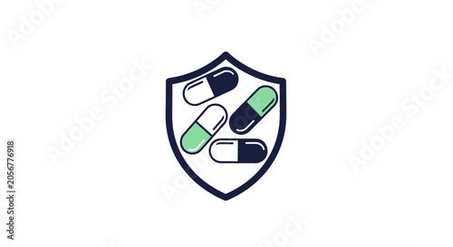 Medical Shield: Protection, Pills, And Healthcare Against Illness, Minimalist Design