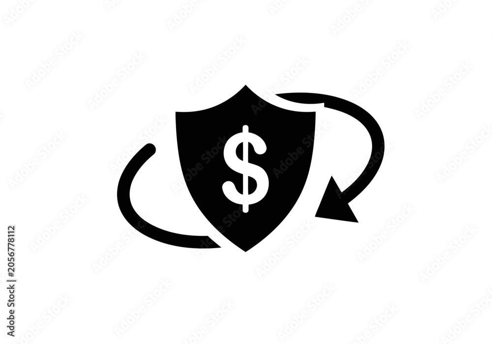 Fototapeta premium A very unique and professional looking black shield silhouette with perfect white dollar sign and curved arrow