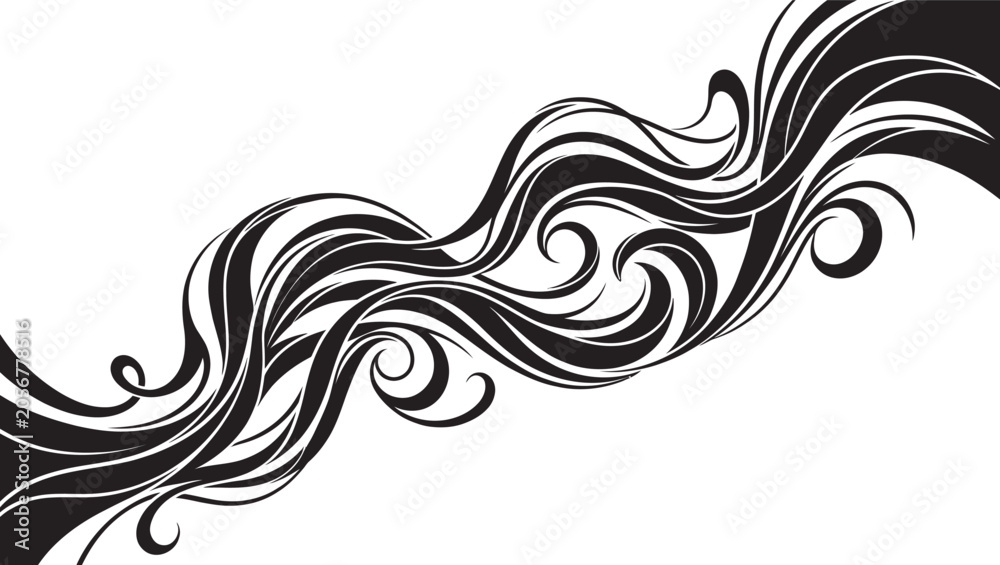 Fototapeta premium Abstract Ribbon Wave Fusion Background, Minimalist Black Interlocking Swirls, Modern Diagonal Fluid Motion Graphic Element