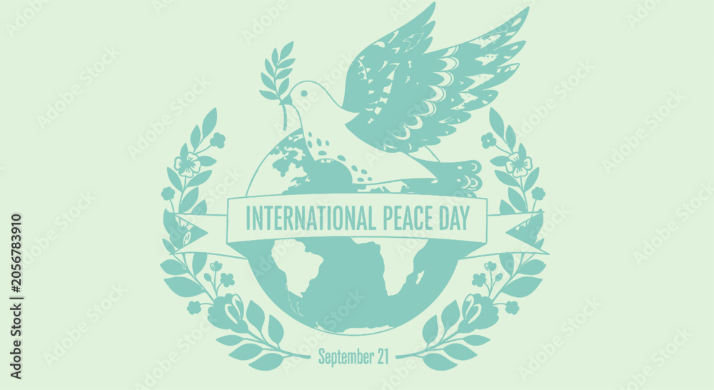 Obraz premium Minimalist vector graphic of a dove flying over the Earth globe for International Peace Day on September 21st event Peace Day