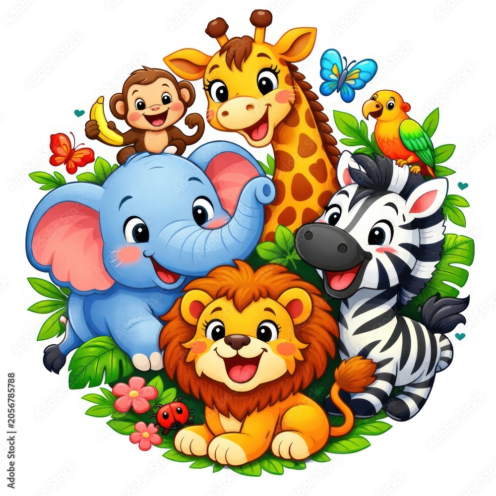 Fototapeta premium Colorful jungle animals illustration