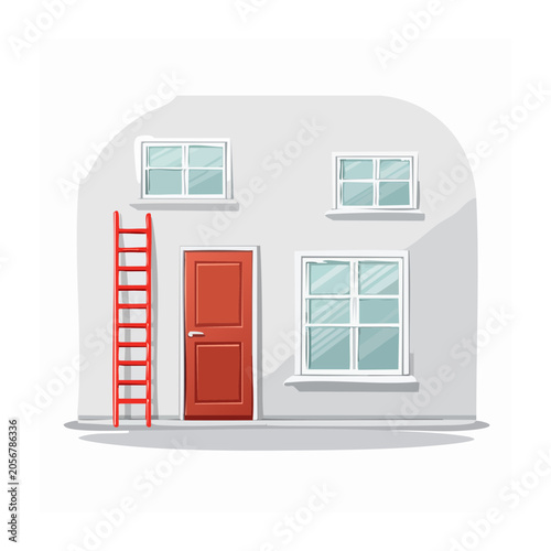 Flat design vector house with red door and blue windows