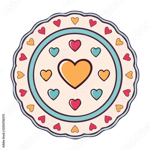Heart pattern with love symbols in teal and pink