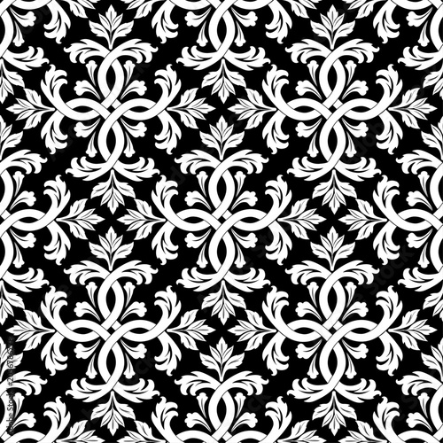 seamless continuous pattern of stylized crosses with floral ornaments in a black  on a lilac  background.ai