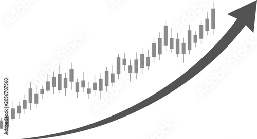 Schilderij op canvas Financial candlestick chart showing upward stock market trend with a rising grow