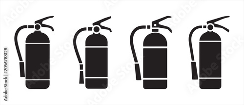 Foto Black Fire Extinguisher Icons Set Isolated on White Background for Safety and Emergency Signage