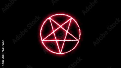 Mystical bright neon fire effect pentacle or inverted pentagram in circle on black background. Five pointed.on black backgraund .4k video animation.