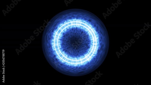 Render Neon circle rotation of frame effects on dark background. Video animation glowing techno backdrop. Round motion frame.