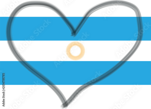 A single heart-shaped graphic displaying a striped flag pattern with a central smiling sun emblem. This design combines emotional appeal with nationalistic themes in a stylized vector format.