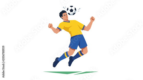 Obraz na plátně Soccer Player Heading the Ball: A dynamic illustration of a soccer player in mid-air, skillfully heading a ball during a match, showcasing athleticism and focus