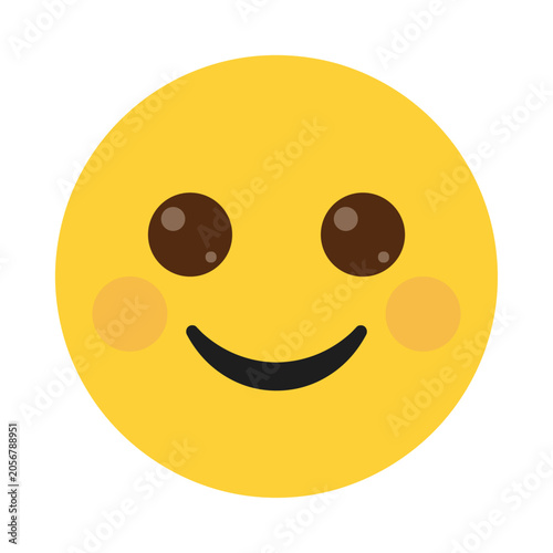 Bild auf Leinwand Happy Smiley Face Emoji: A bright yellow emoji with rosy cheeks, wide brown eyes, and a gentle smile embodies happiness and positive emotion
