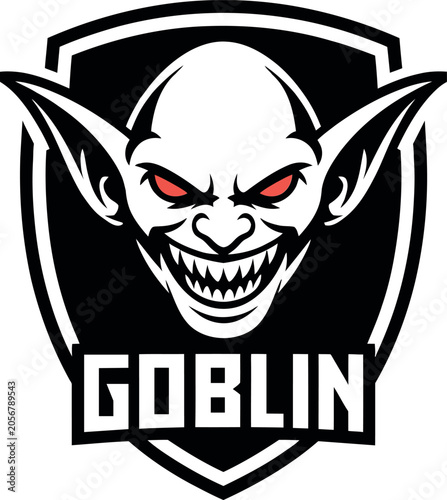 Cuadro en lienzo Creative graphic design of a fierce goblin face with red eyes and sharp teeth in