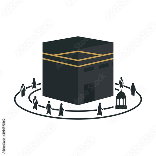 Schilderij op canvas Islamic Kaaba vector illustration, pilgrims performing Tawaf around the holy Kaa