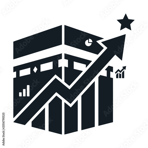 Obraz na płótnie Business growth icon with rising arrow and bar chart, corporate success and fina