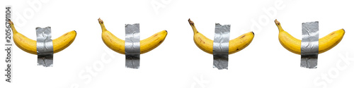 Принти на полотні Set of Yellow Bananas Duct Taped to a Wall, Conceptual Modern Art Style Fruit In