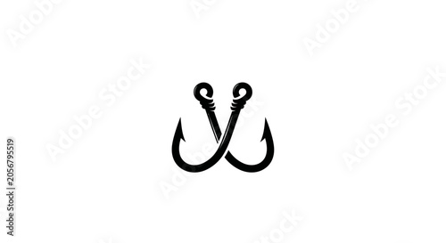 Obraz na płótnie Simple Angled Double Fishing Hooks Icon in Black on an Isolated White Background