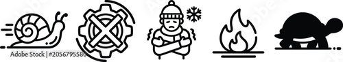 Fotografija Five flat icons representing different weather and nature symbols