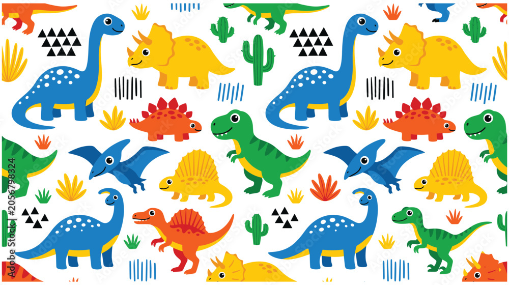 Obraz premium Seamless pattern with cute cartoon dinosaurs for textiles.